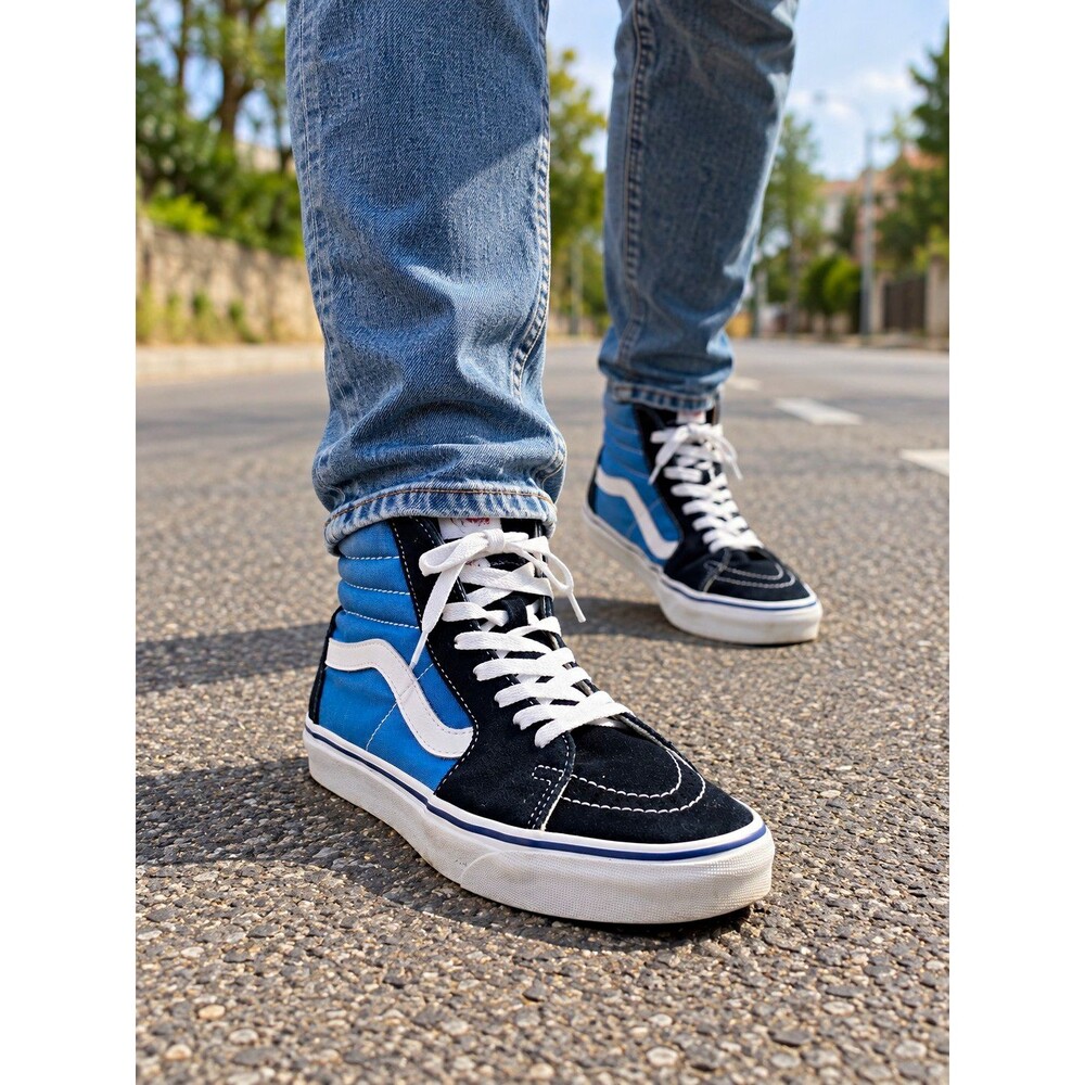 VANS Sk8-Hi Men's High Top Lace Up Athletic Sneaker Colorblock Black Blue